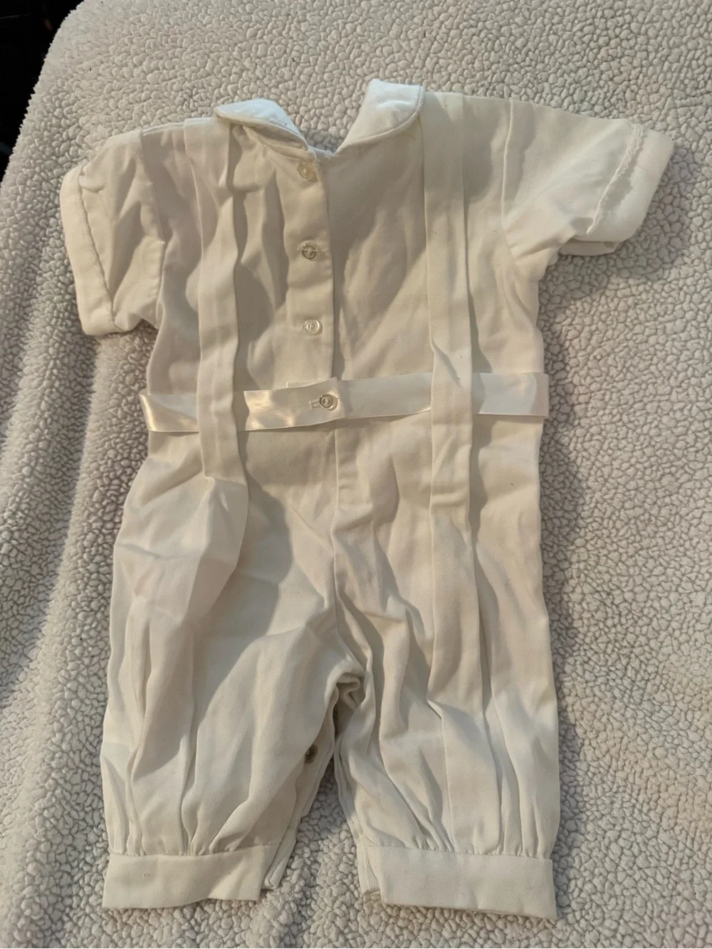 Ivory Baby One-Piece Romper with Satin Waistband Christening Collection B12